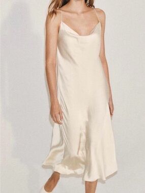 Zara Cream Satin Slip Maxi Dress